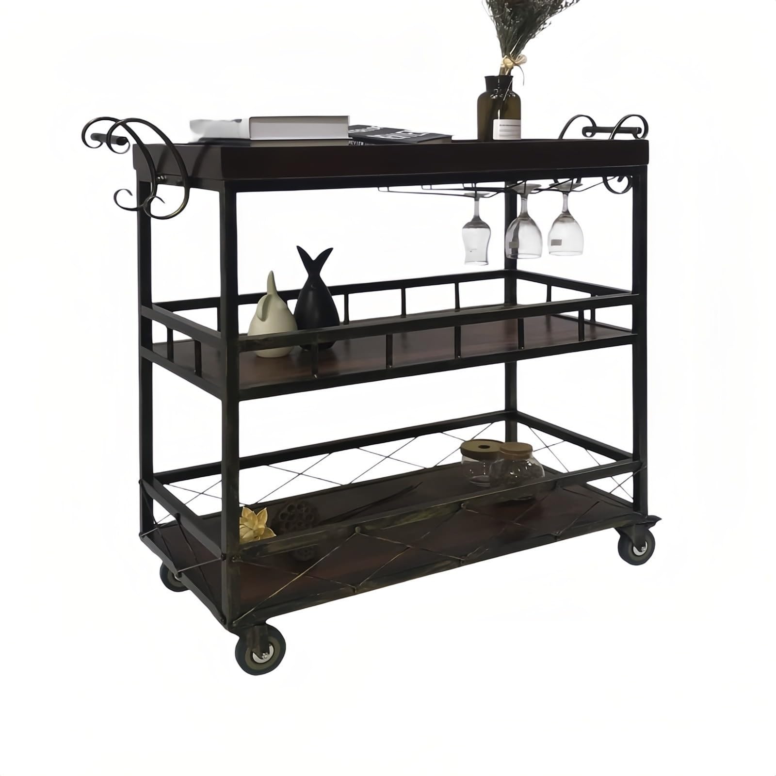 ZYYANSHOP Kitchen Storage Cart 3-Tier Rolling Service Cart Mobile Beverage and Dish Collection Trolley