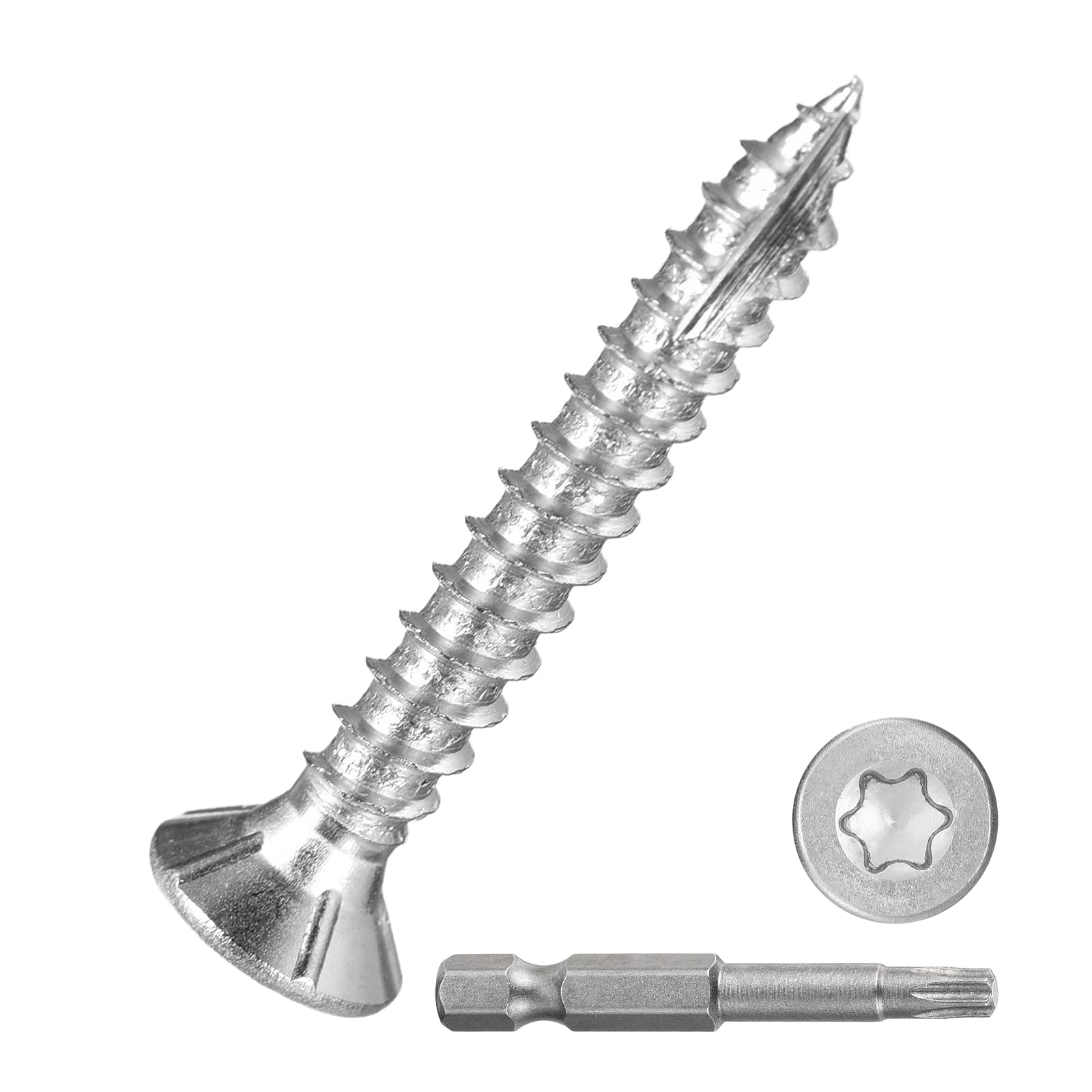 DTGN #6x1" Deck Screws - 500Pack - Good for Decks, Fences, Frames, Farms, Outdoor Furniture - Carbon Steel Wood Screws W/ T10 Torx Star Drive Bit - Silver โ image 1