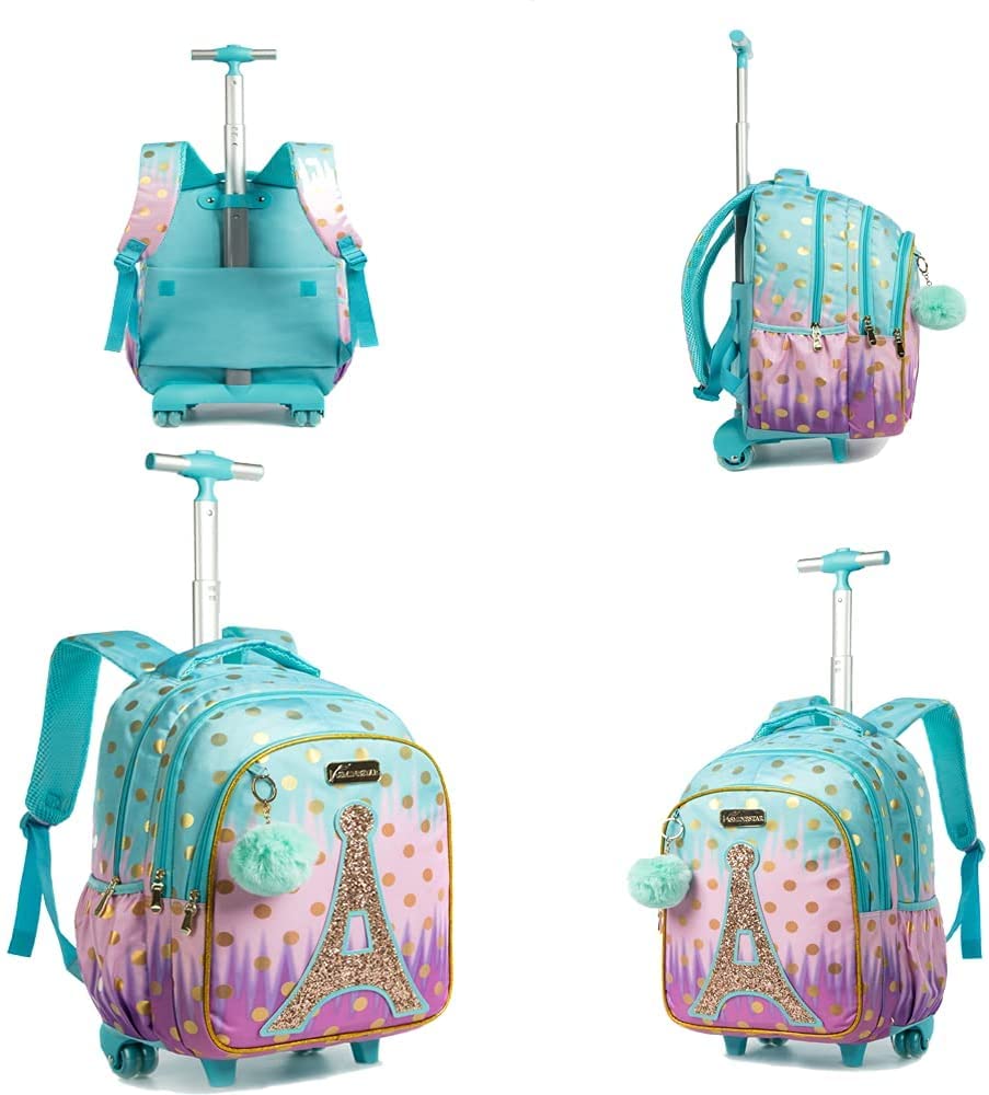 HTgroce Zaino Bambina Trolley Elementare Zaino Scuola Trolley Ragazzi Bambina,3 in 1 Borse e Sacchetto Portapenne Zaino.
