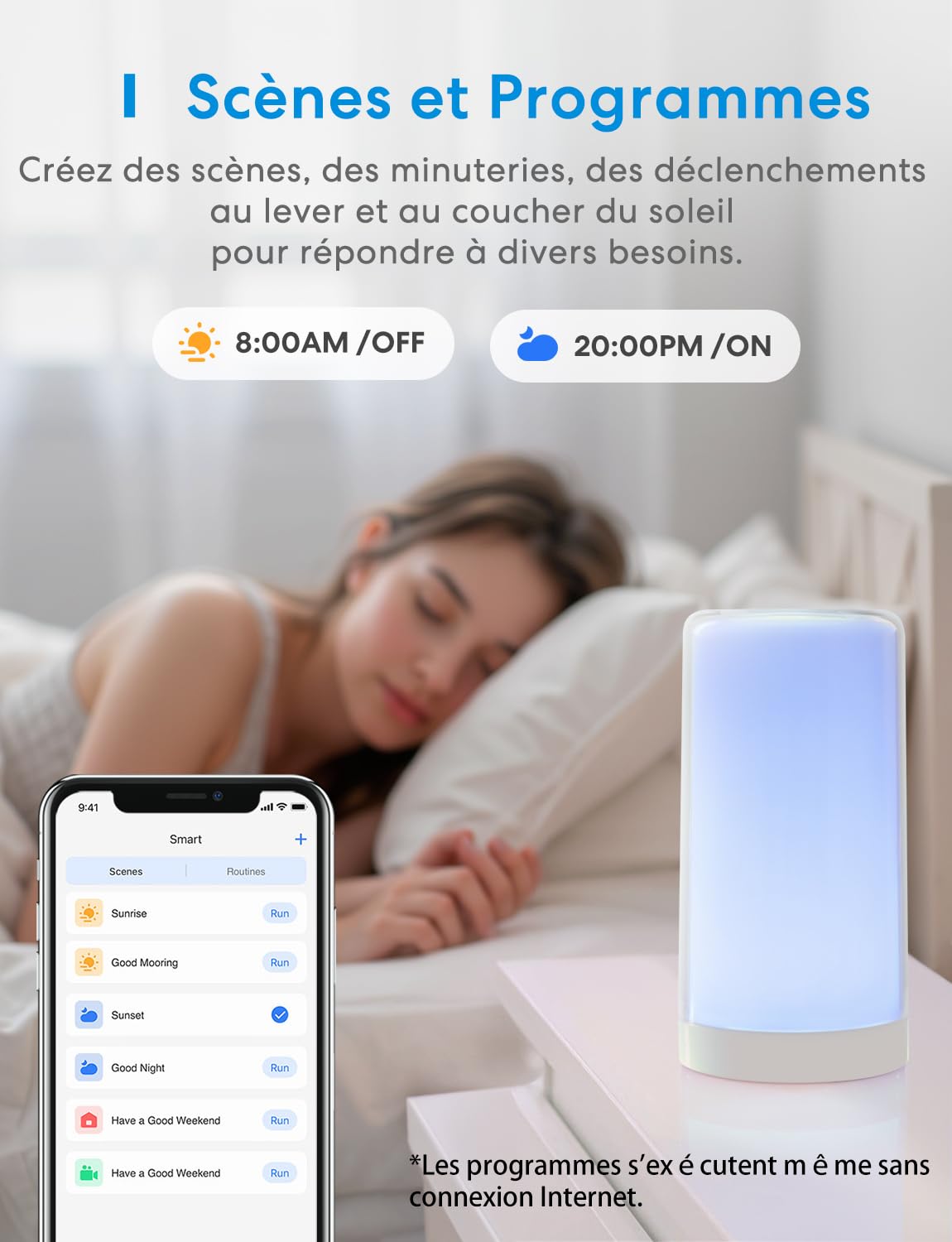 Meross Veilleuse LED Connectée WiFi, Lampe de Chevet Intelligente