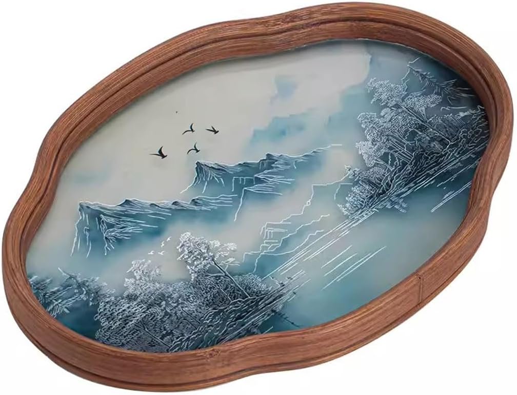 Breakfast Tray Chinese Tea Tray Home Living Room Small Glass Retro Tea Tray Dry Tea Tea Set Afternoon Tea Snack Tray Coffee Table Tray,A