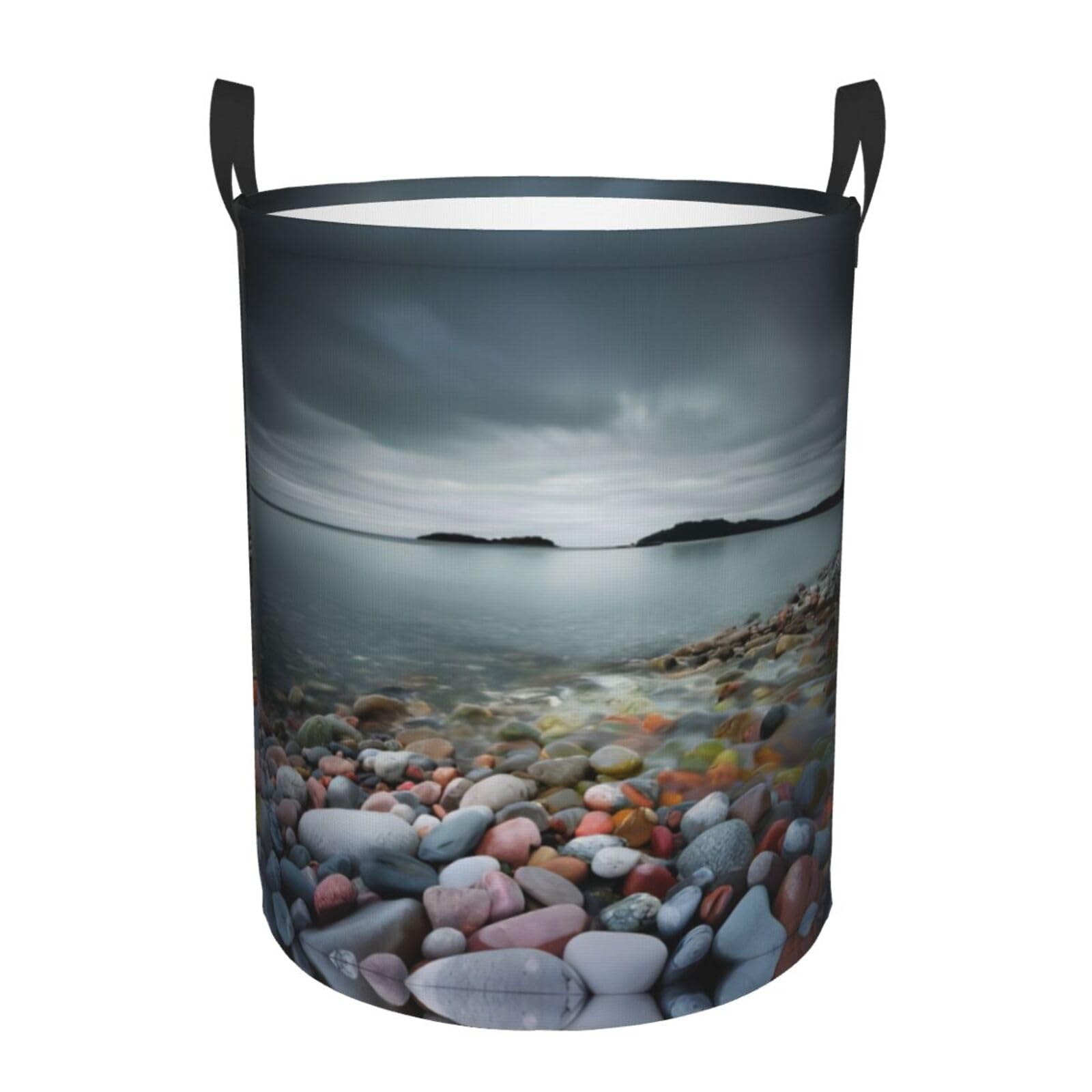 M Circular Hamper Beach Stone Print for Dirty Clothes