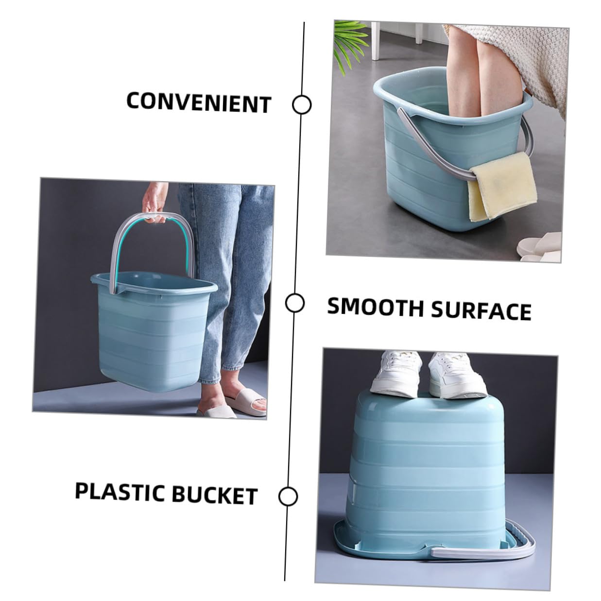 POPETPOP Secchio di Plastica Manico 11l Rettangolare per Pulizia Casa Multiuso, Resistente All’ossidazione e Facile da Trasportare, Contenitore per Acqua e Stoccaggio per Giardino e Bucato