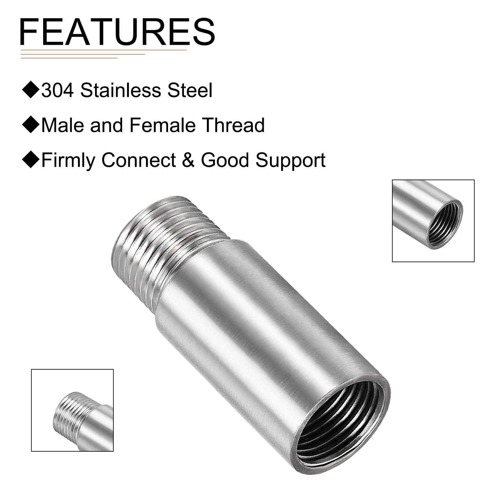 DTGN 2.36"x0.94"(LxD) Shower Head Extension Tube Pipe Fittings, 2Pack, Good for Bathroom - Image 3