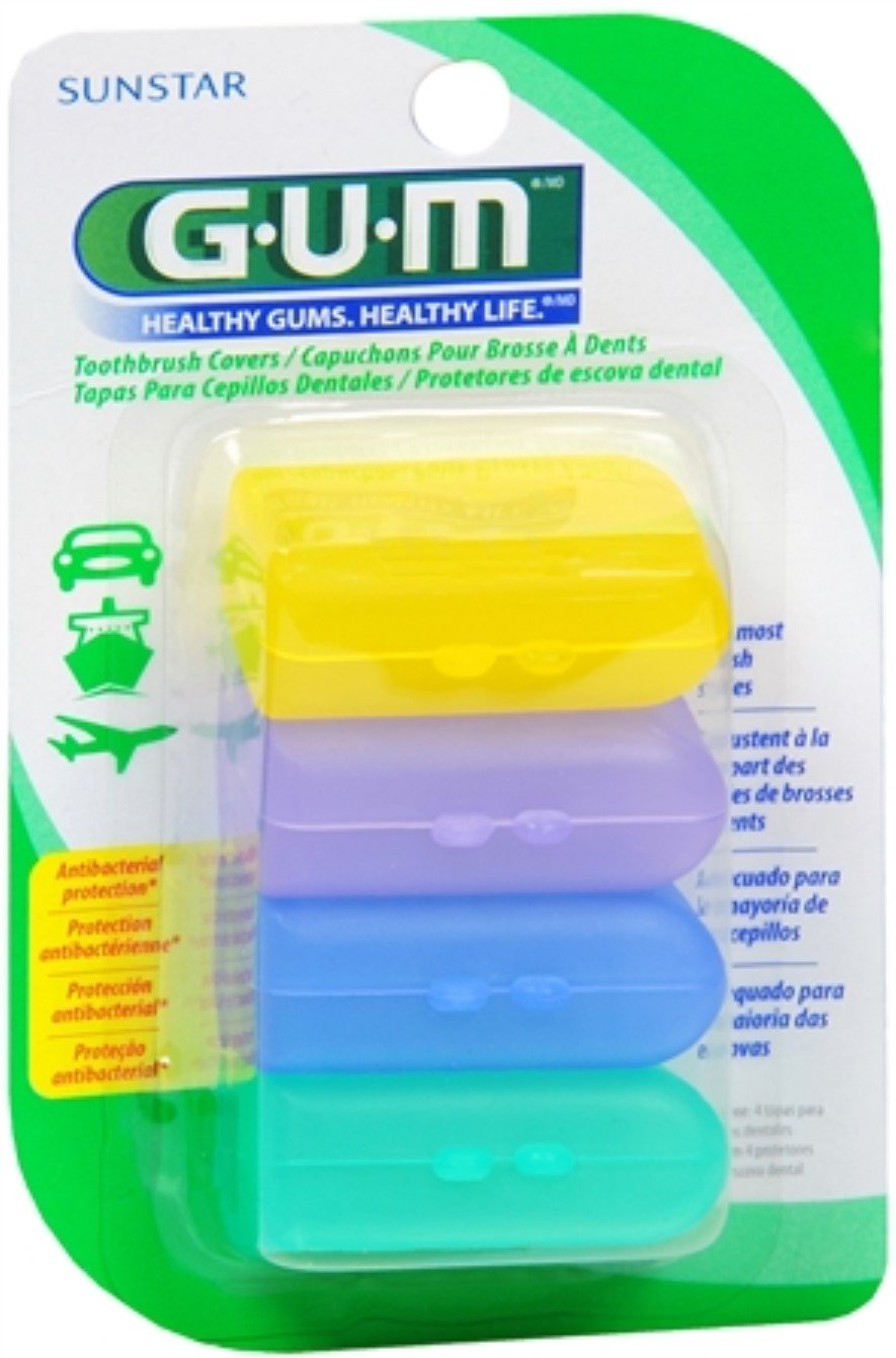 GUM Antibacterial Toothbrush Covers for Travel or Home, 4 Covers (Pack