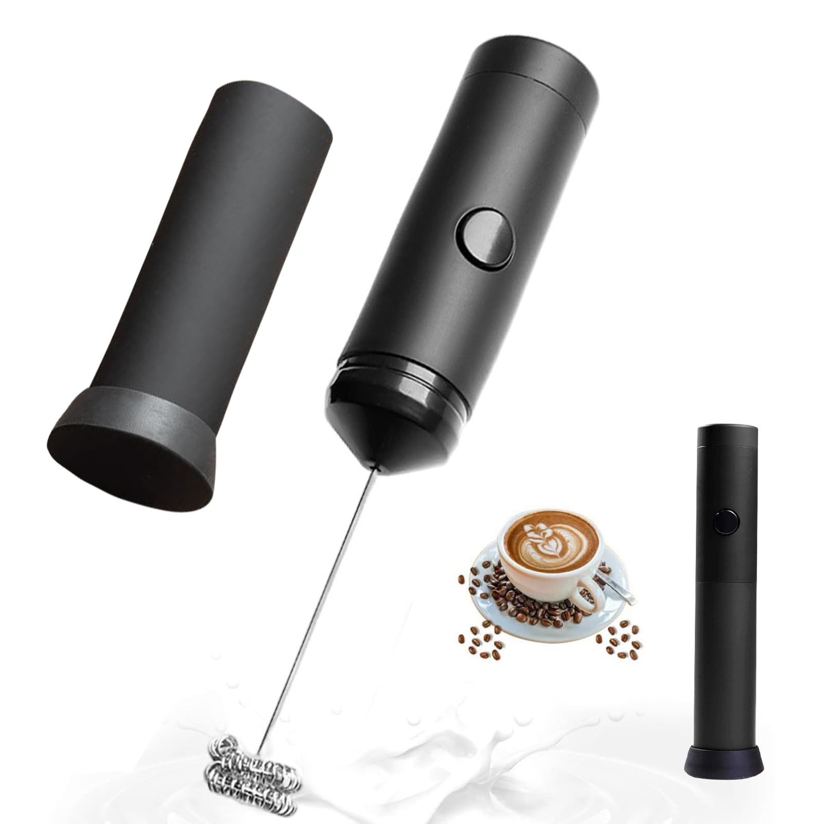 VAODO Handheld Milk Frother,Stainless Steel Electric Egg Whisk,Battery Operated Foam Maker, Beverage Frother with Protective Lid Holder for Making Latte, Cappuccino, Smoothie, Hot Chocolate