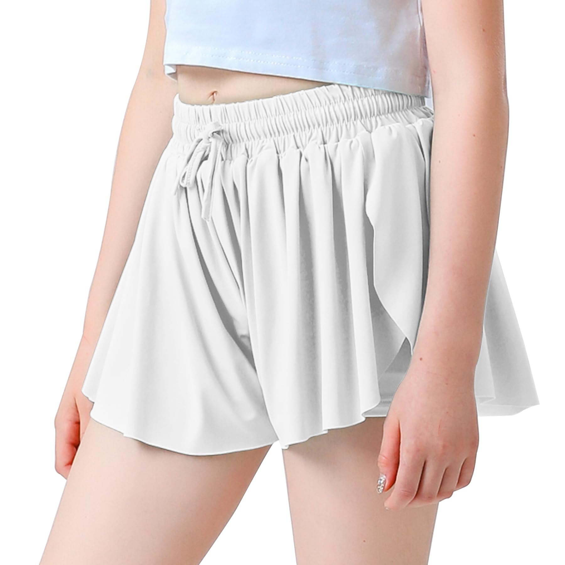 Pantalones cortos deportivos para niña, transpirables, 2 en 1, pantalones cortos activos, pantalones cortos de baño, ligeros y sólidos, con bolsillos de forro