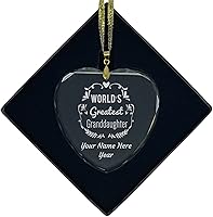 Vista 8 de LaserGram Personalized Glass Christmas Ornament, World's Greatest Granddaughter, Custom Laser Engraved Gift Idea (Diamond Shape)