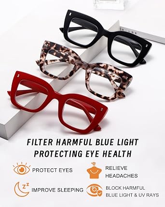 Hubeye Blue Light Blocking Reading Glasses for Women Oversized 3 Pack