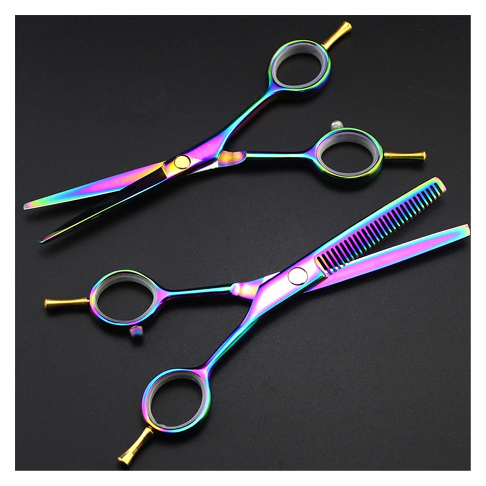 5.5 Inch Two-Tailed Scissors Hairdressing Scissors Haircut Thinning Haircut Scissors Hairdressing Scissors Hairdresser Scissors Set Hair Cutting Shears (Color : Goud Set) (Rainbow Set B)