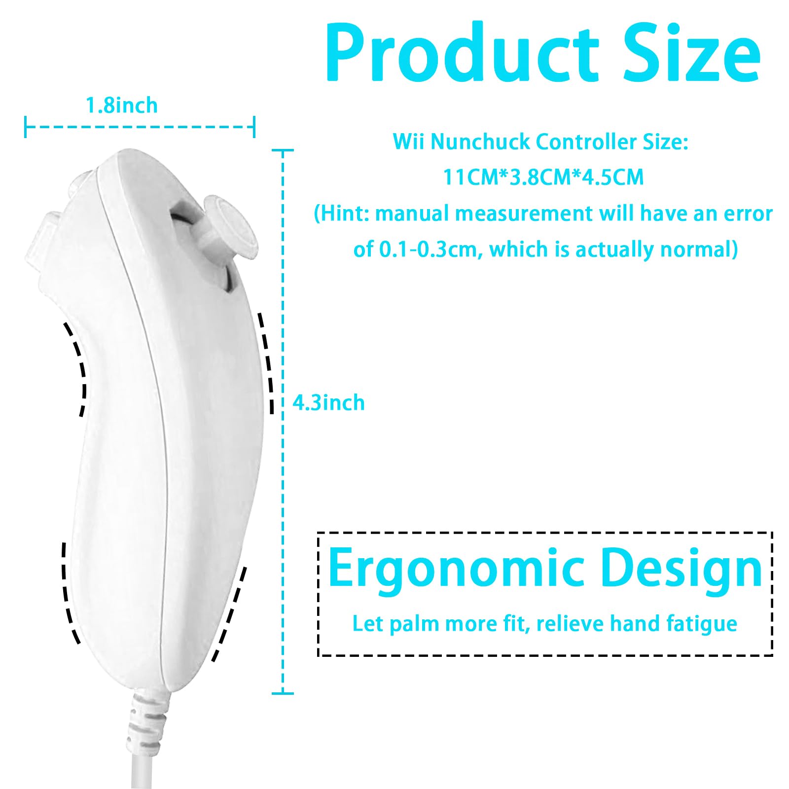 SWeien Wii Nunchuck Controller, 2 Packs Nunchuck Joystick Compatible with Wii console（Black & White） - 4