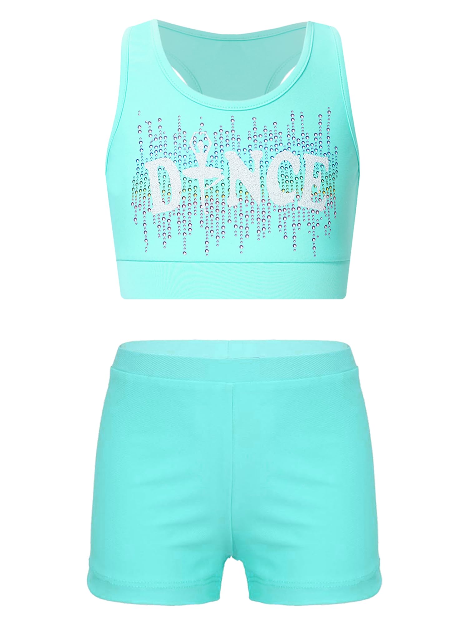 Alvivi Conjunto de Deportiva Gimnasia para Niñas Crop Top sin Manga de Danza y Leggings Cortos de Elásticos Ropa de Entrenamiento Fitness Yoga Correr 5-14 Años
