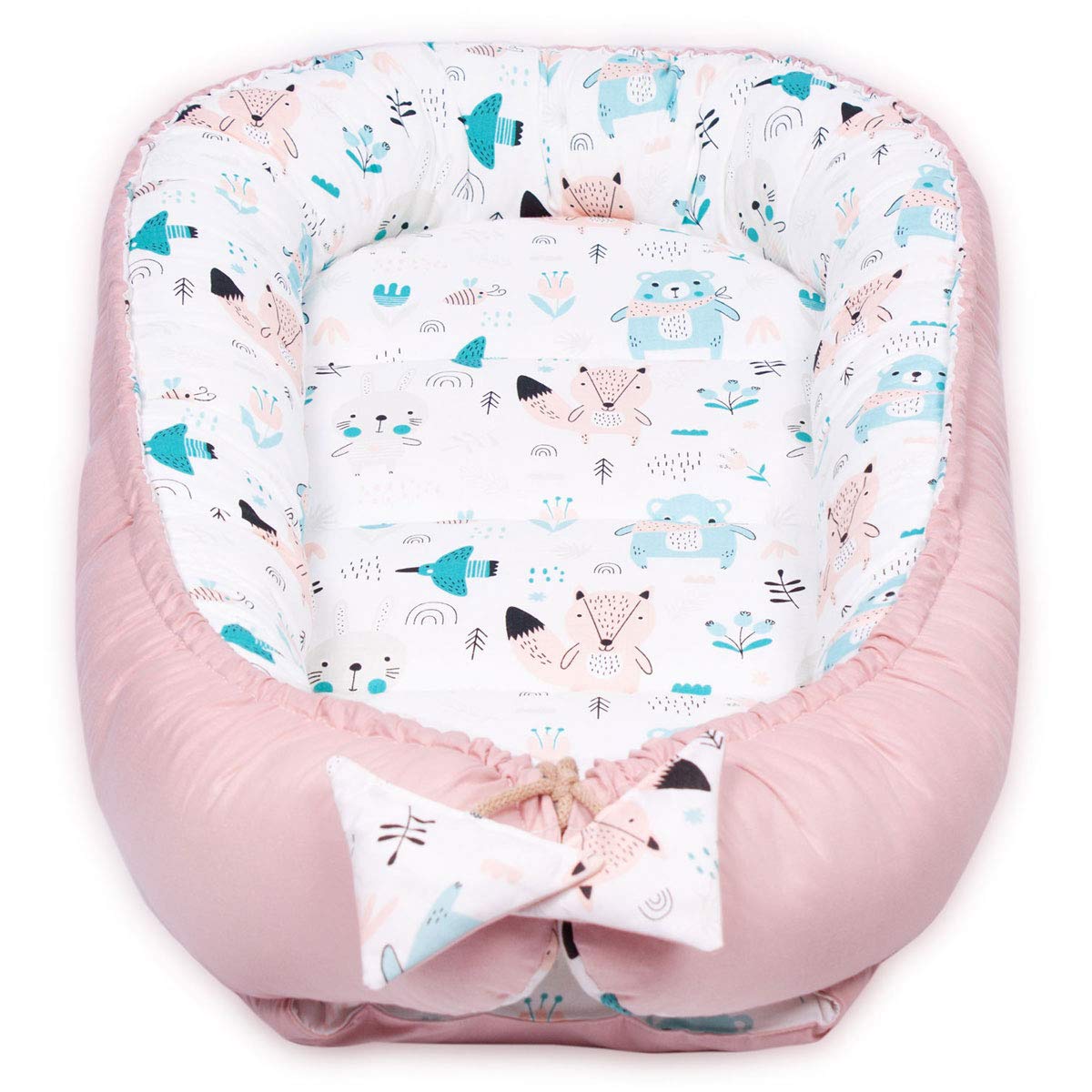 PaLulli Nido de peluche de 2 caras, nido para bebé, nido de viaje, cambiador de cama, capullo para cuna de bebé, 100% algodón Oeko Tex (oso rosa)