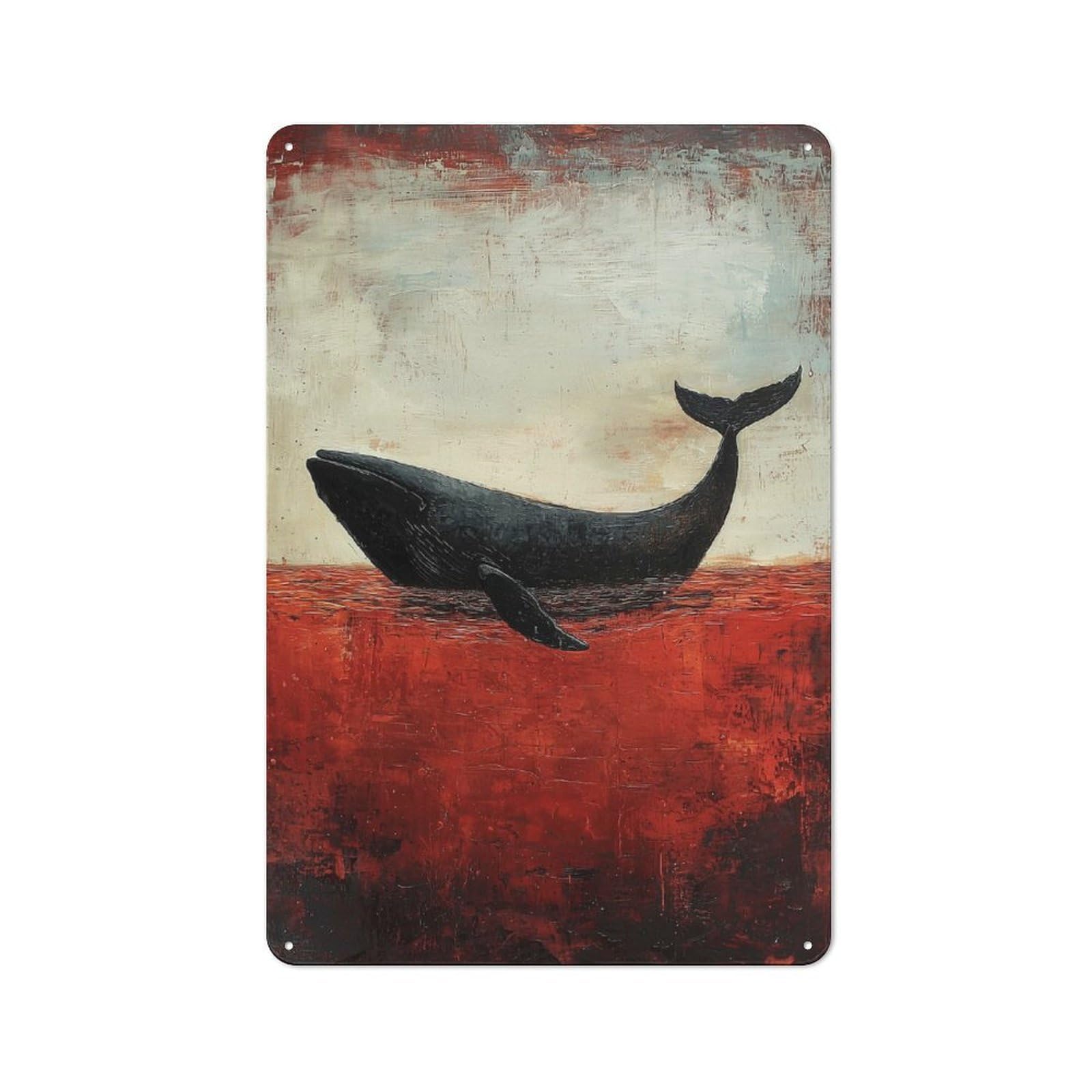 Junmoney Whale In Red Water Retro Tin Sign 30X20cm For Living Room Or Hallway, Gift For Living Room Decor Lovers During The Christmas Season