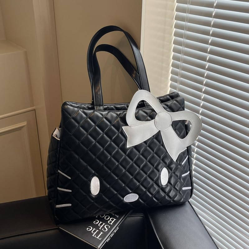 HOKMAH Tote Purse for Women Y2k Purse, Cutecore Backpack Kitty 2000s Grunge Coquette Harajuku Shoulder Bag Daypack Shoujo Bag (Black)