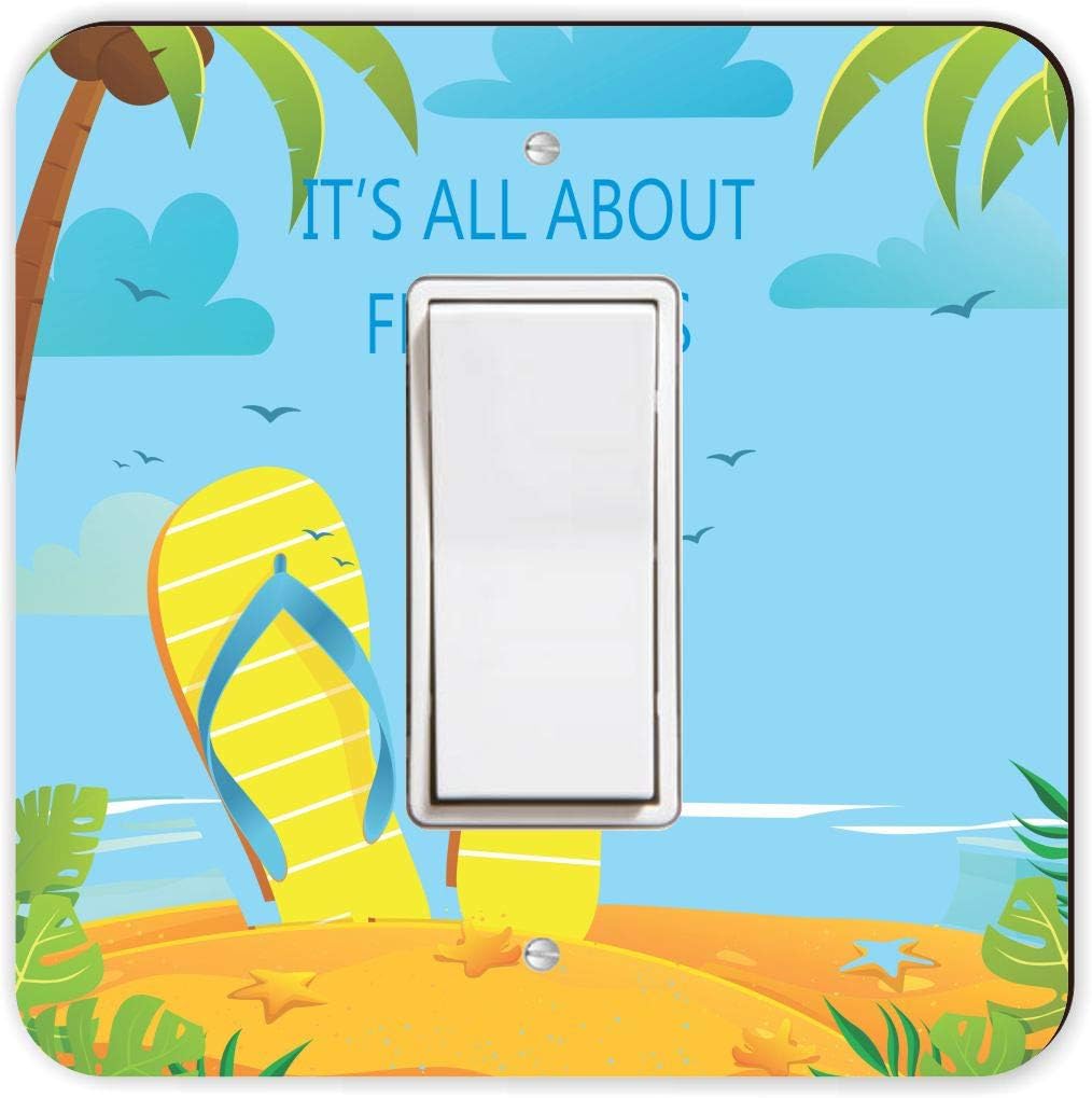 It's All About Flip-Flops Yellow and Blue -Light Switch Plate Cover - Double GFI Double Rocker - Two Gang Switch Plate Cover Switch Plate Cover