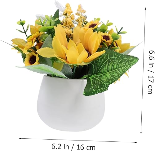 Miniatura 4 de Unomor Flor amarilla de girasol en maceta, flores falsas en jarrón, girasoles falsos, plantas de bonsái falsas, maceta de girasol artificial con