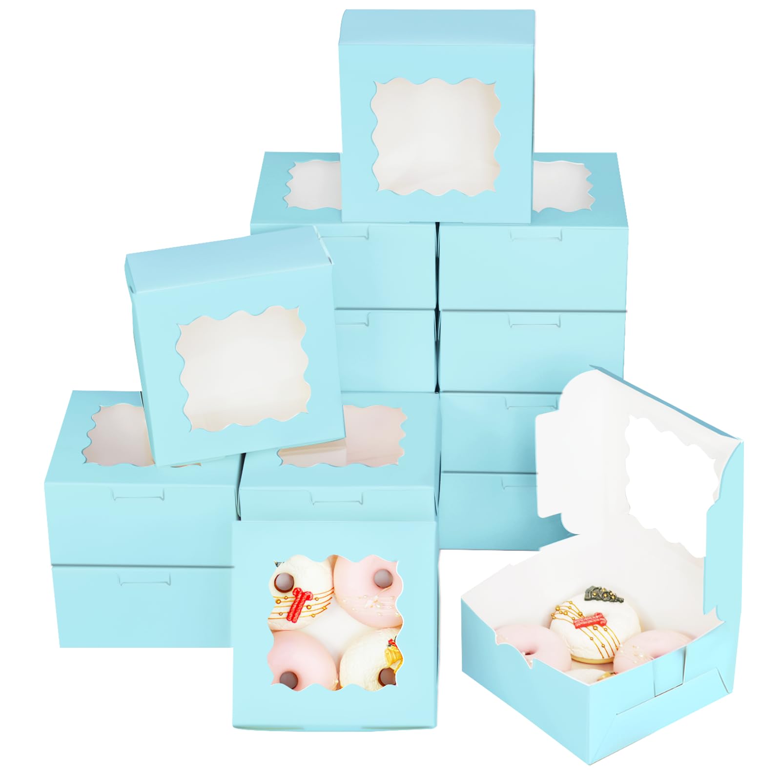 Gcardist Licht Blau Keks-Boxen mit Fenster 15 Stück 15.2x15.2x7.6cm Bäckerei Box Gebäck Box für Hochzeit Gunst Geburtstag ＆ Party(6x6x3 inch)