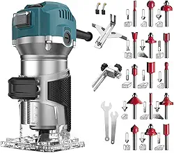 Tupia Manual 800W, Fresadora para Madeira com 33000 RPM, Inclui 15 Fresas de 1/4", Tupia para Trabalhos, Guia, Escova de Carvão, Para Projetos de Marcenaria (Azul, 220V)