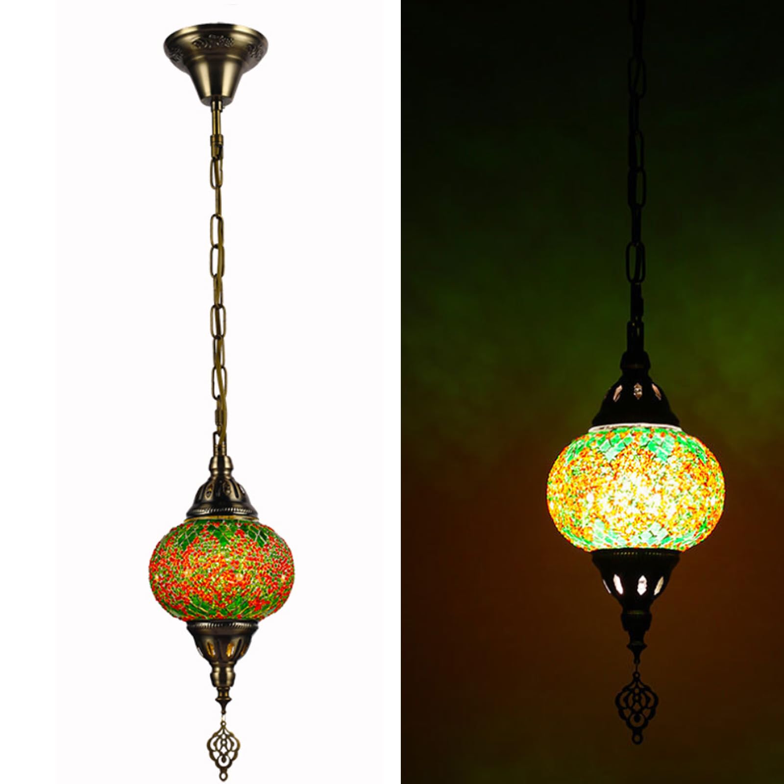 HYJAUSXB Turkish Pendant Lamp, Handmade Moroccan Mosaic Lantern Ceiling Light, Multicolor Stained Glass Chandelier, Bohemian Style Hanging Lamp for Bedroom, Bar, Living RoomMulticolor,C