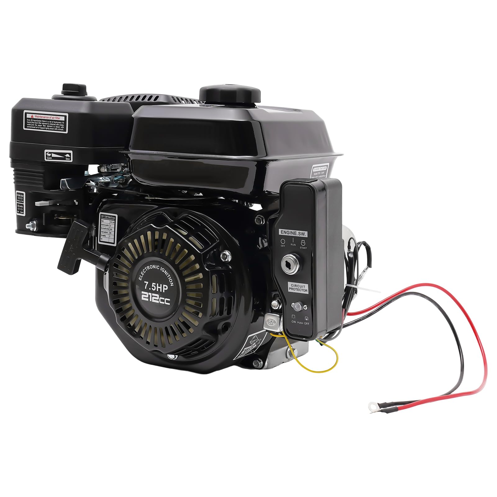 Motor de gasolina de 7,5 CV 210 cm³, motor de 4 tiempos, monocilindro, 3600 rpm, eje de 20 mm, arranque manual y eléctrico, refrigerado por aire, depósito de 3,6 L para kart, generador y compresor