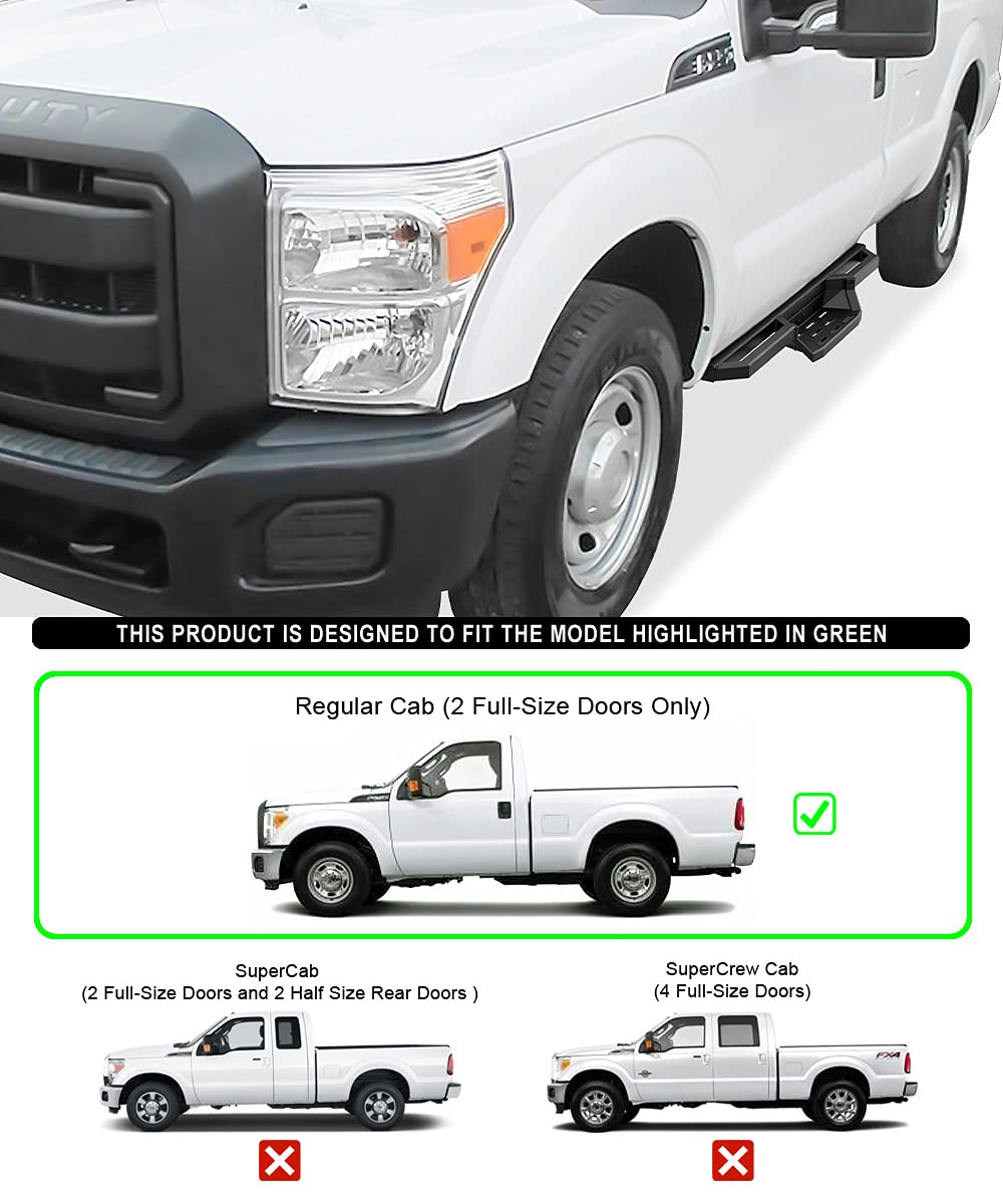 APS 304 Stainless Steel 6.5in Nerf Bars Pocket Steps Square Tube Rocker Guards Compatible with Ford F250 F350 Regular Cab 99-16