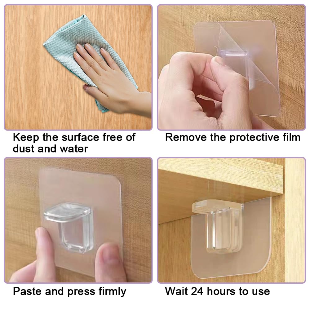 Supporti Mensola Autoadesivi Trasparenti 8 Pezzi - 15x7 Cm, Portata 10 Kg Ciascuno - Foto 3