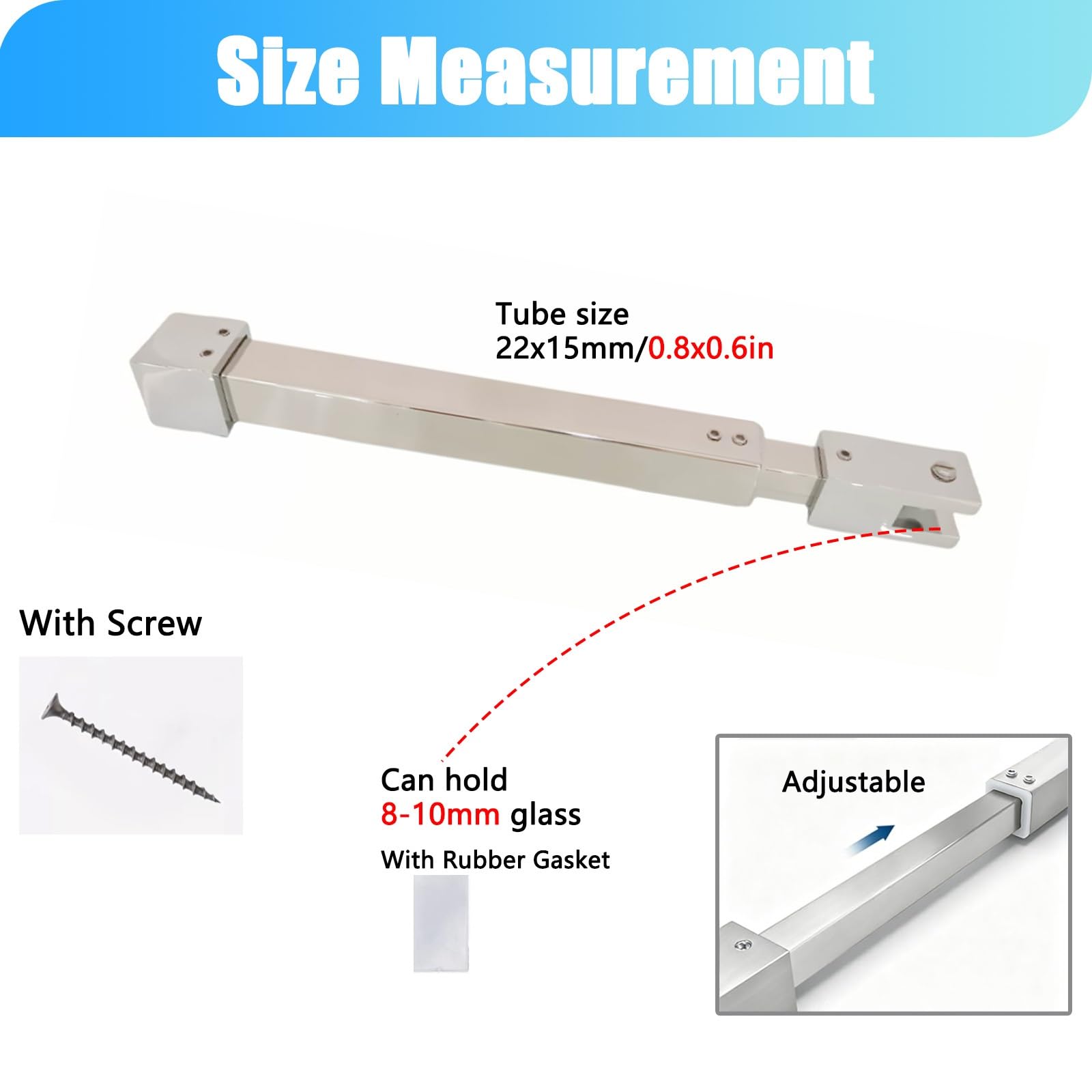 Soportes universales para puerta de ducha de vidrio, barra telescópica de soporte de vidrio sin marco para baño, barra para puerta de gafas, fácil de instalar (1 paquete, 30-45 cm)