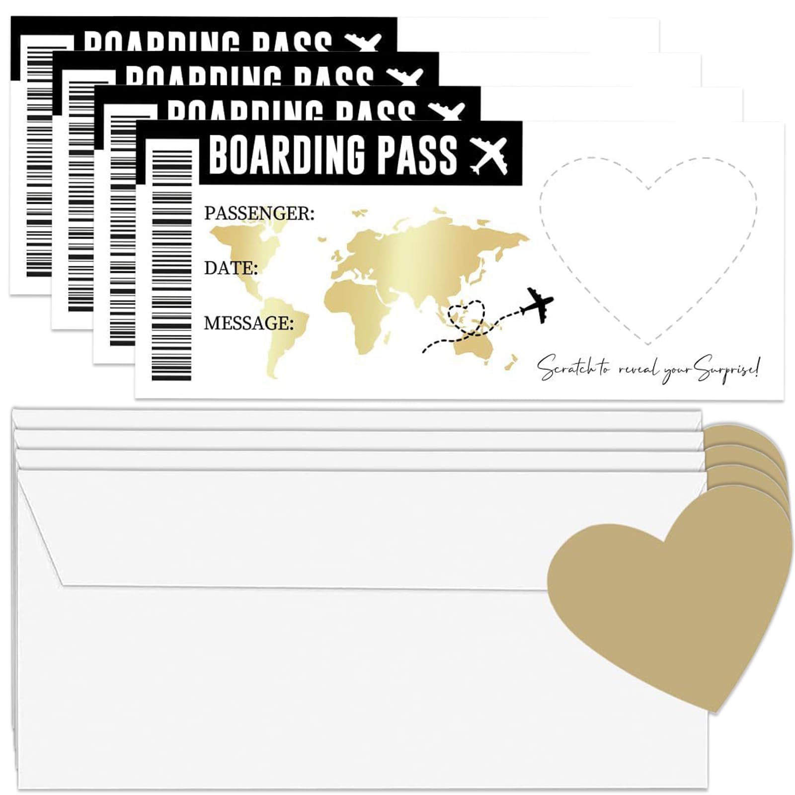 Benaewa 4 Pcs Scratch Card Reveal, Holiday Personalised Scratch Cards, Boarding Pass Surprise Trip Ticket
