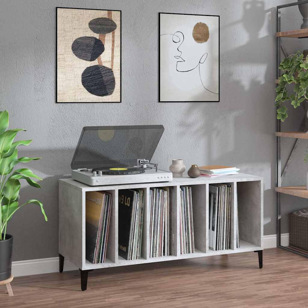 Générique Szafka na płyty winylowe, szary beton, 100 x 38 x 48 cm, z drewna konstrukcyjnego, szafka do przechowywania gramofonu z przestronnymi półkami na LP, wytrzymała górna część na urządzenia