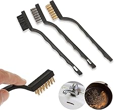 High Quality Mini Wire Durable and Sturdy Brush Set Steel Brass Nylon Bristle, Curved Handle for Cleaning Paint Rust Removal Kitchen Tool (3 x Mini Wire Brush Random Color)