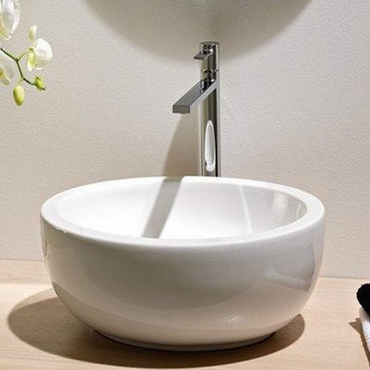 Scarabeo 8112-No Hole Planet Oval Shaped Ceramic Vessel Bathroom Sink, White
