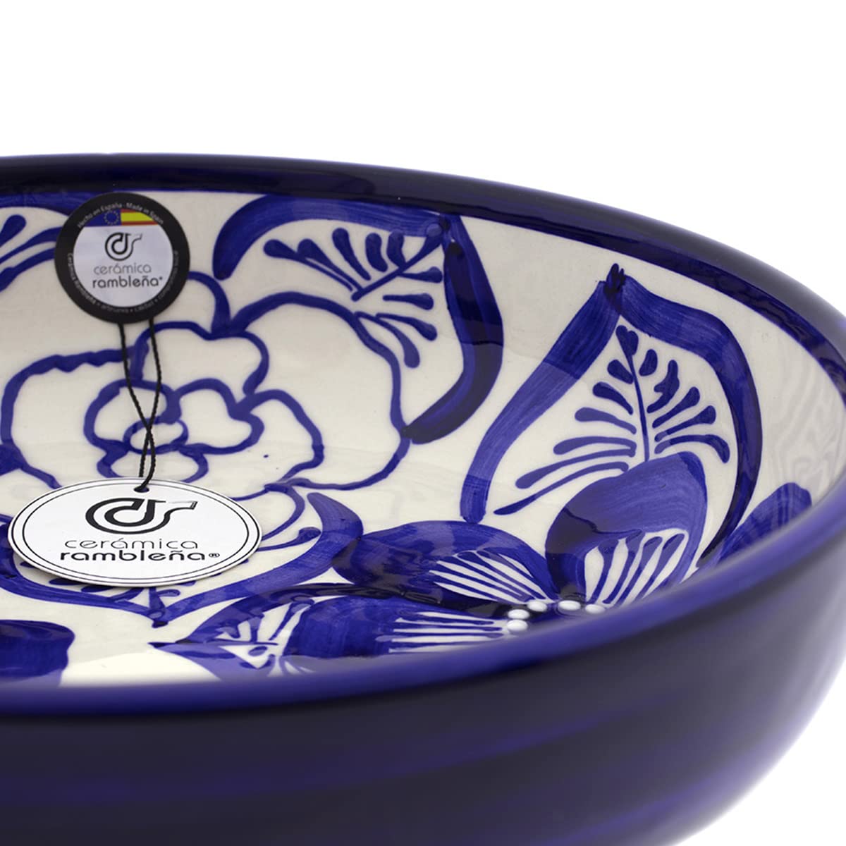 CERAMMICA RAMBLEÑA | Ceramiczna salaterka | Oryginalne salaterki | Salaterki dekoracji niebieski - model 24 | 100% ręcznie robiona dekoracja | 27x27x7 cm