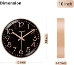 WISKALON Horloge murale silencieuse, moderne 10 batterie de pouce horloge murale pour chambre, cuisine, salle de bains, bureau, maison, salon (Noir d'or)