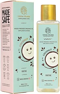 COCONUT BABY MASSAGE OIL Certified Organic, Wood Cold-Pressed for Skin and Hair with SWISS Plant Actives. Dermatologist Tested by Pediatrics, Mild & Gentle & Safe (100 ML)