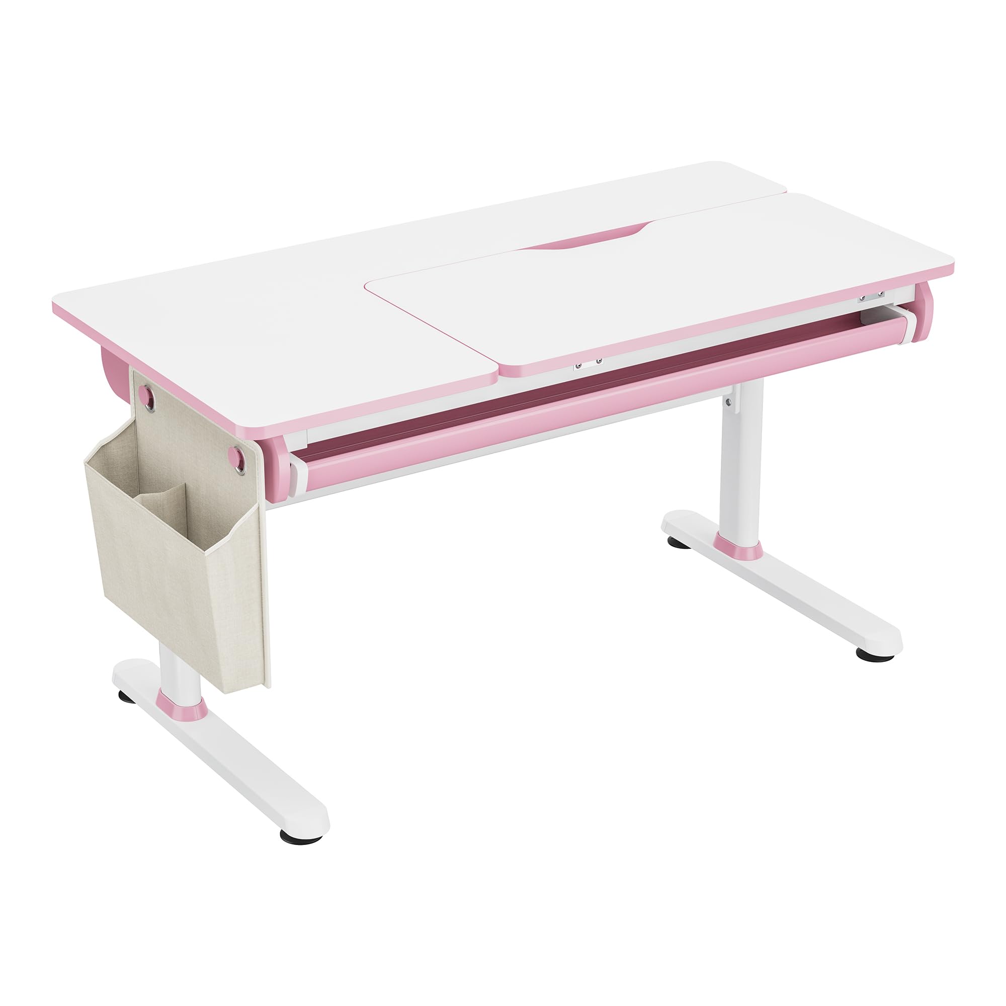 [en.casa] Höhenverstellbarer Schreibtisch für Kinder Kuosa 120 x 60 cm mit Schublade Kinderschreibtisch mitwachsend Kurbel Zeichentisch Metall Pink/Weiß