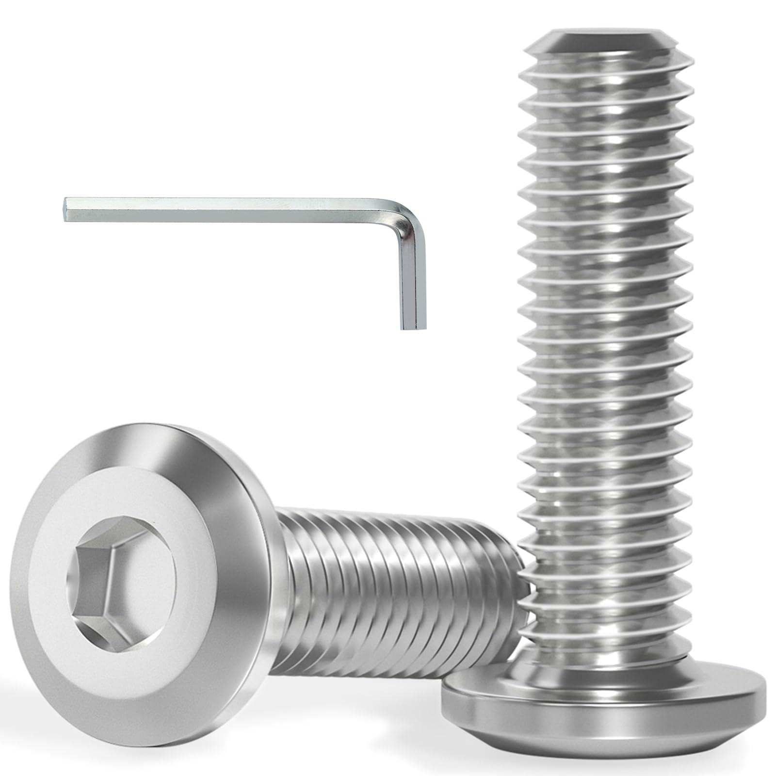 VGBUY M6-1.0 x 10 mm 100Pcs Flat Head Hex Socket Cap Screws Bolts,304 Stainless Steel 18-8,Full Thread,Hex Spanner Included (VG30102)