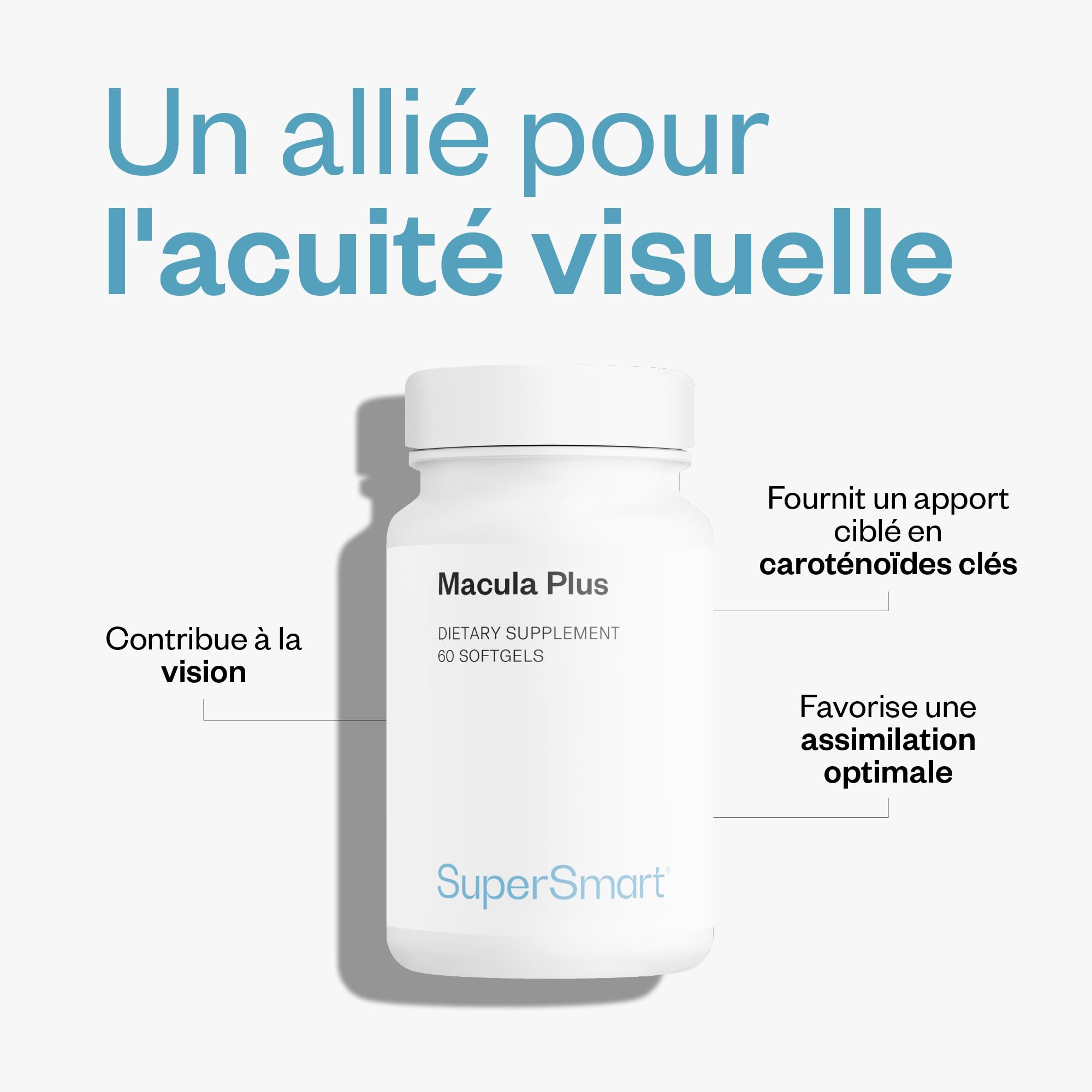 Macula Plus - Complément alimentaire pour la Vision - Soutien de la Macula - Santé Oculaire - Fatigue Oculaire - Lutéine et Zéaxanthine – 60 softgels – SuperSmart
