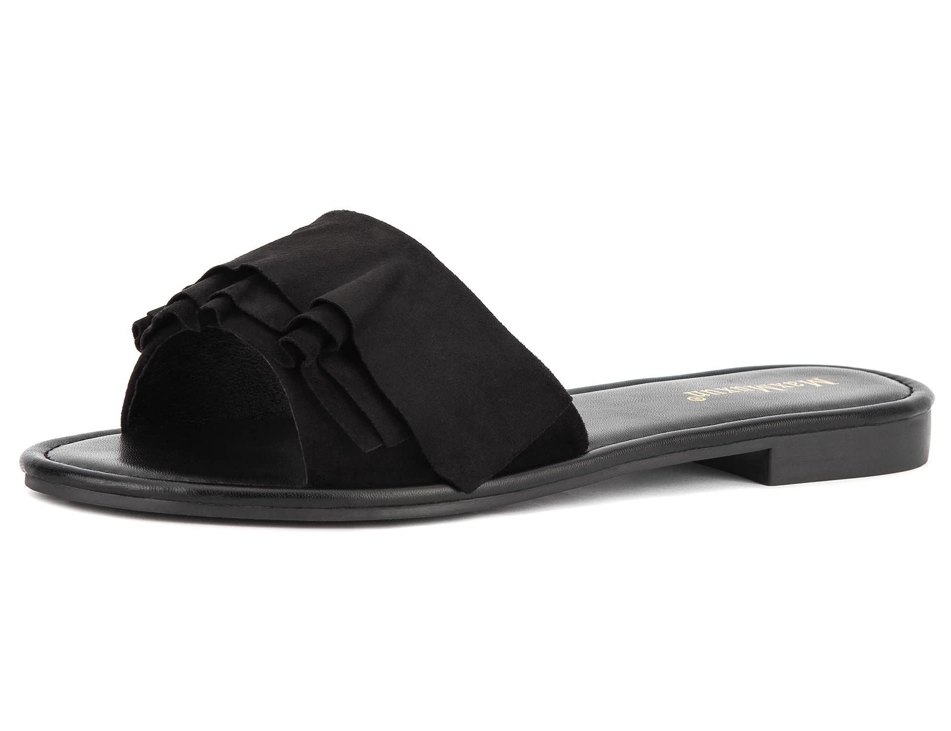 MaxMuxun Women Shoes Suede Ruffle Flat Sandals Comfort Slip On Slides