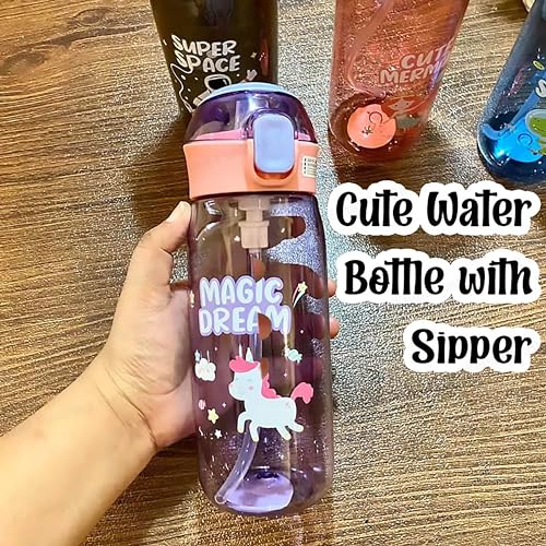 Image of FunBlast Cute Water Bottle with Sipper, Water Bottle for kids, Sipper Bottle for Kids - Anti-leak Cartoon Kids Water Bottle for Kid (630 ML) (Unicorn)