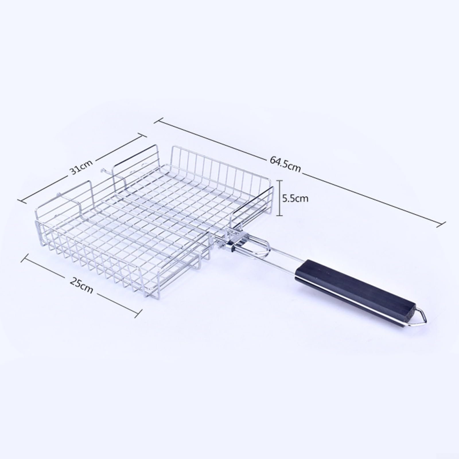 Griglia pieghevole per barbecue, in acciaio inox, con chiusura di sicurezza, borsa portaoggetti e manico rimovibile, 31 x 25 x 55 cm