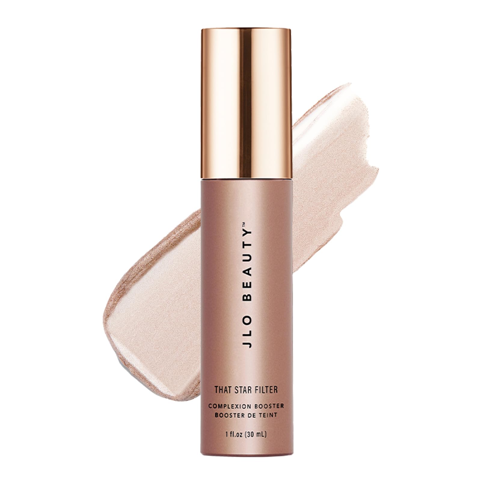 JLO BEAUTY That Star Filter Complexion Booster Highlighter & Bronzing Drops, Pink Champagne, 1 fl oz, For Body & Face, Makeup Primer with Vitamin E, Lightweight Shimmer Sheer Formula, Dewy, Glowy Skin