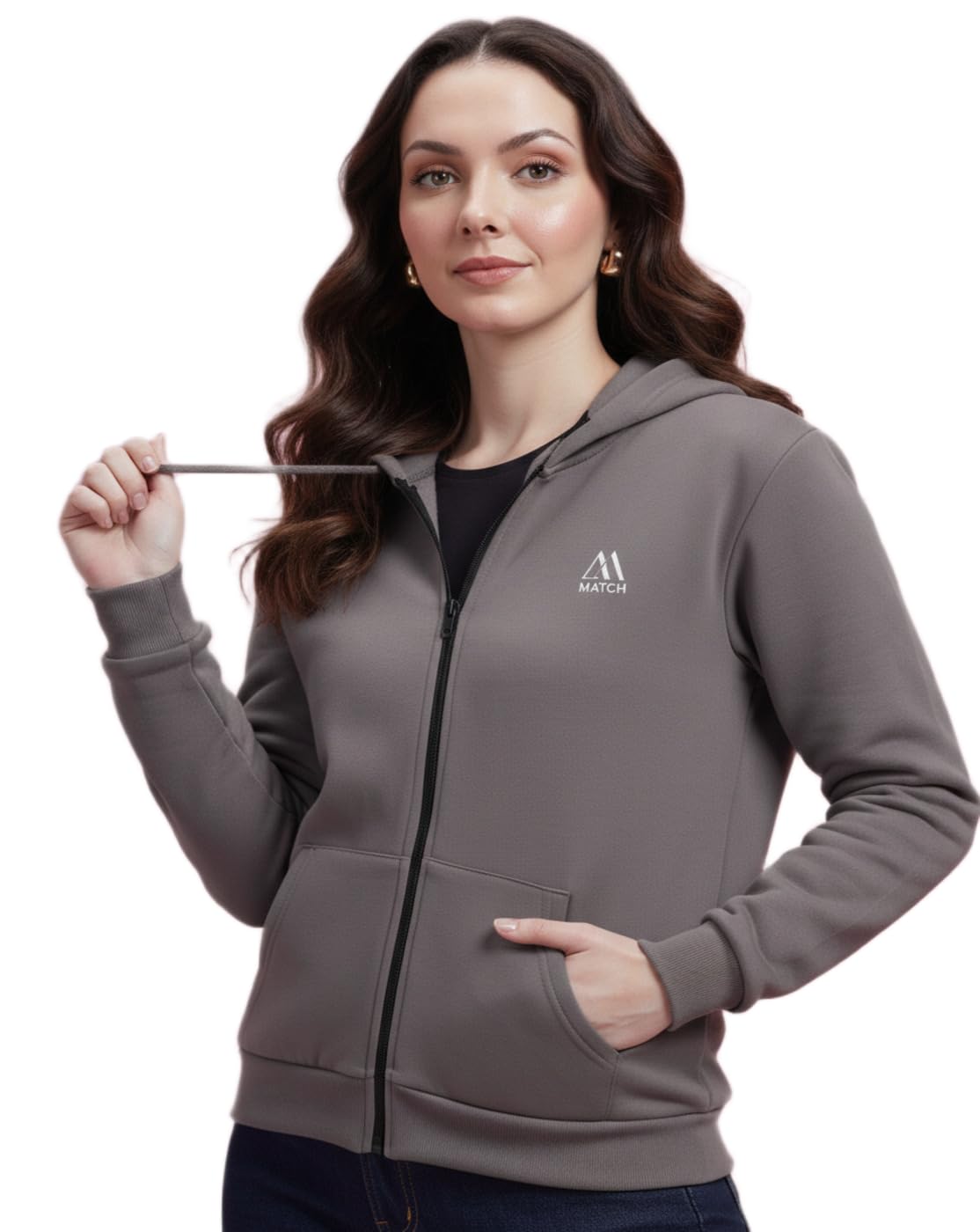 Ladies Full Sleeve Hooded Zip Sweatshirt | Solid Winter Hoodie Jacket|3-image-9