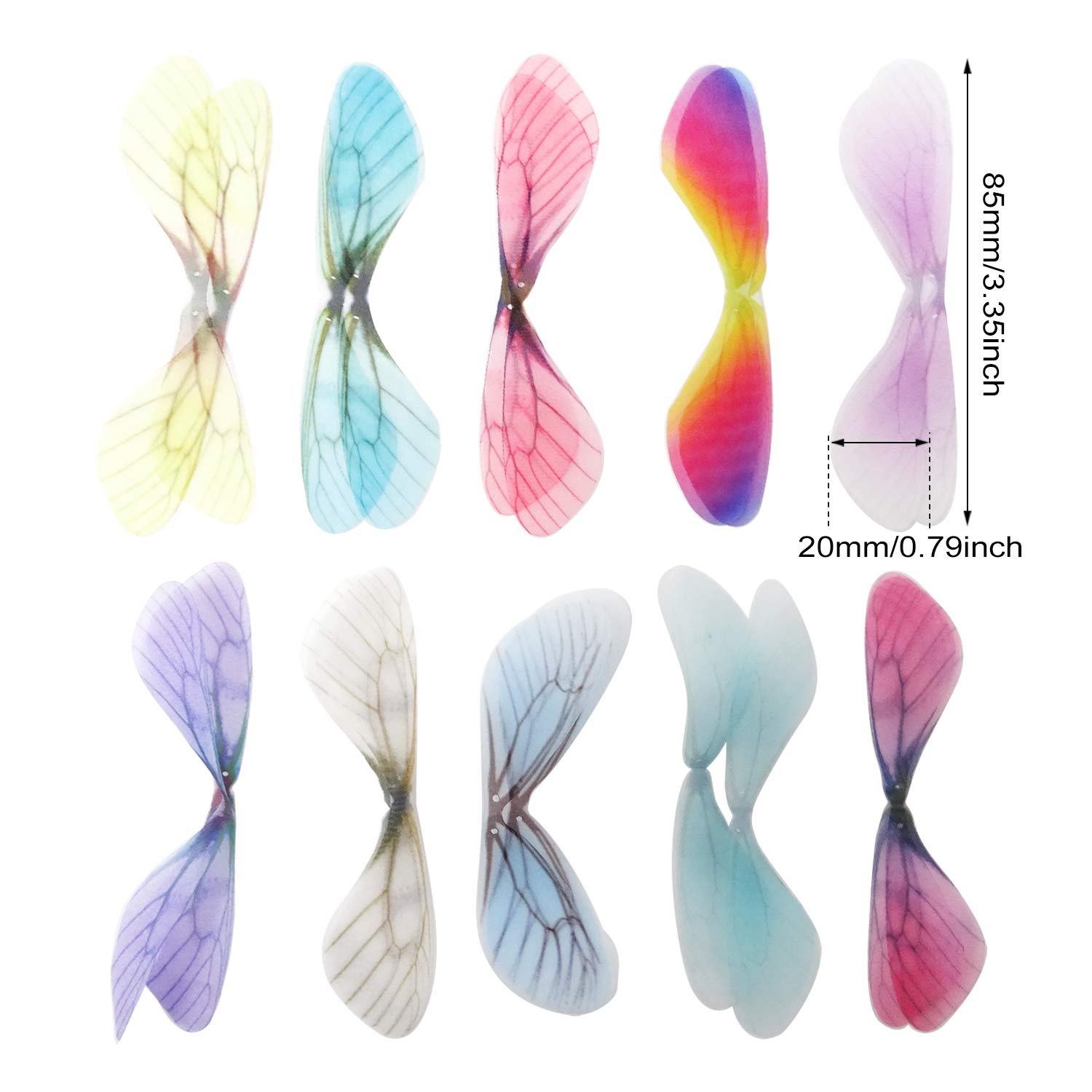 Honbay 100PCS Artificial Craft Dragonfly Wing Charms for Women Earring Pendant Jewelry Crafts Hair Clip Decoration (10 Color)