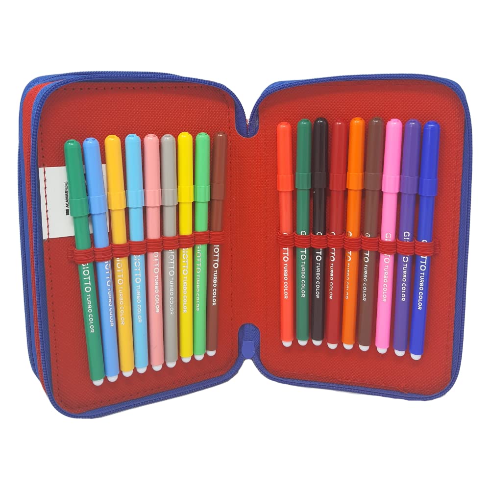 Astuccio Scuola 3 Zip, Cars, Disney, multiscomparto, Completo 44 Pezzi, Colori Giotto, 20 x 13 x 6 cm