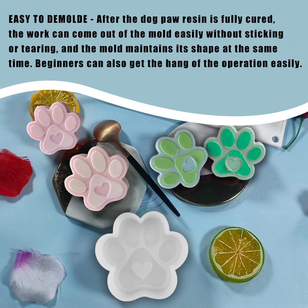 2 Pack Dog Paw Print Silicone Molds with Cute Heart Shape Molds DIY Baking Cookie Birthday Gifts for Biscuit Soap Pastry Cake (Blue&White)