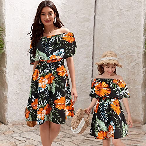 Mother and Daugther Matching Dresses Lovely Sunflower Florals Patterns Shoulder Straps Sleeveless Matching Outfits2