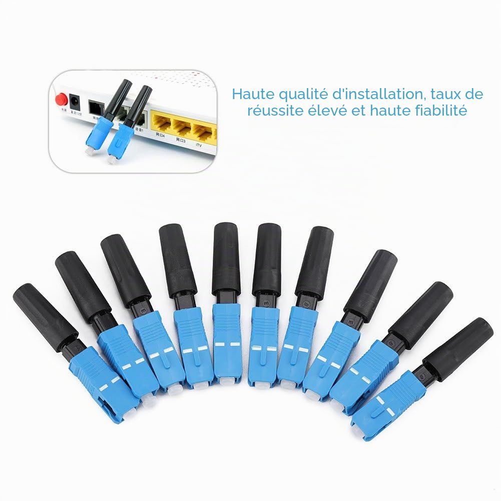 Jeanoko 100Pcs Connecteur de Fibre Optique intégré SC Adaptateur de Connexion de connecteur Rapide Rapide à Froid pour FTTH