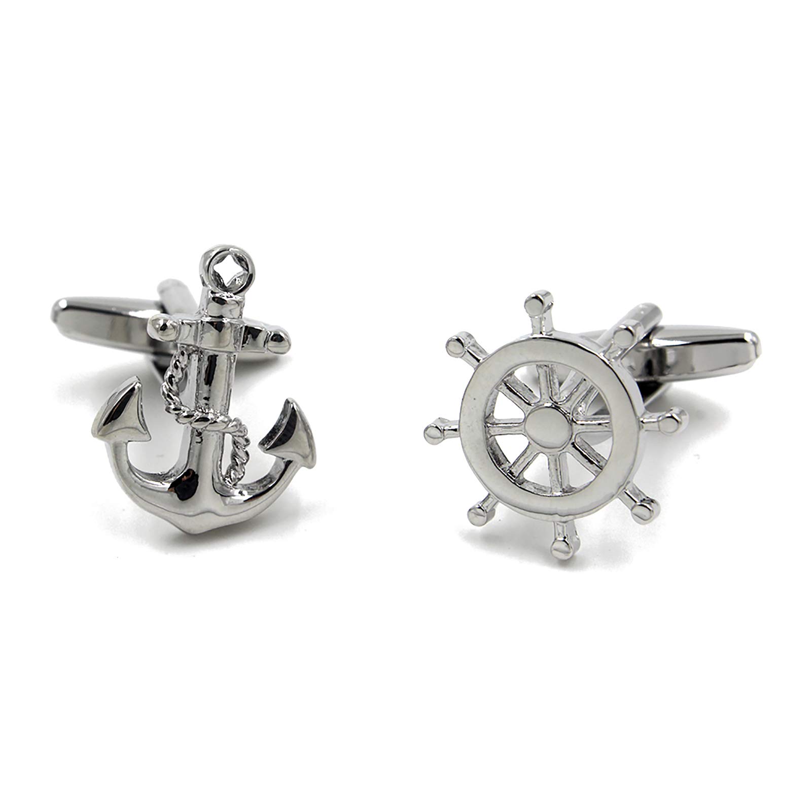 Anchor Rudder Fishing Navy Sailor Boat Sea Rose Gold Silver Cufflinks