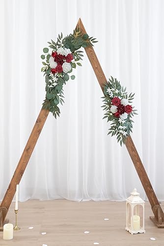 Miniatura 6 de Juego de 2 guirnaldas de flores artificiales para bodas, letreros de bienvenida, decoraciones florales, flores rojas para arco de boda para